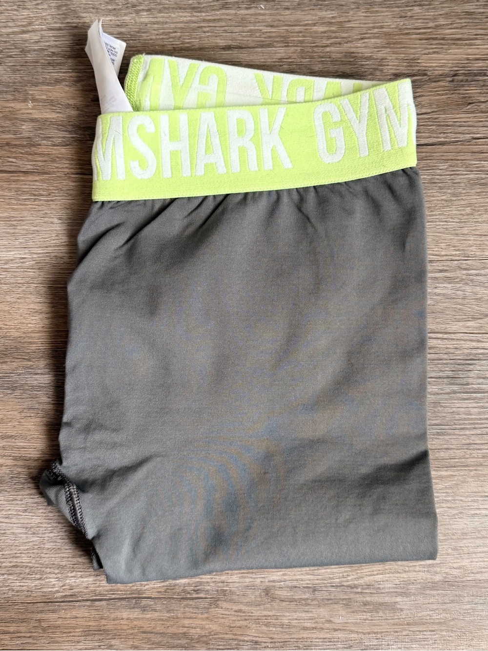 Gymshark Gray Leggings with Neon Yellow-Green Logo Waistband